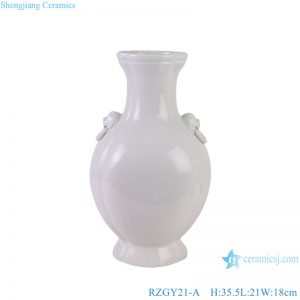 RZGY21-A White Color Hexagonal Flower top Decorative Porcelain vase with Lion head ring
