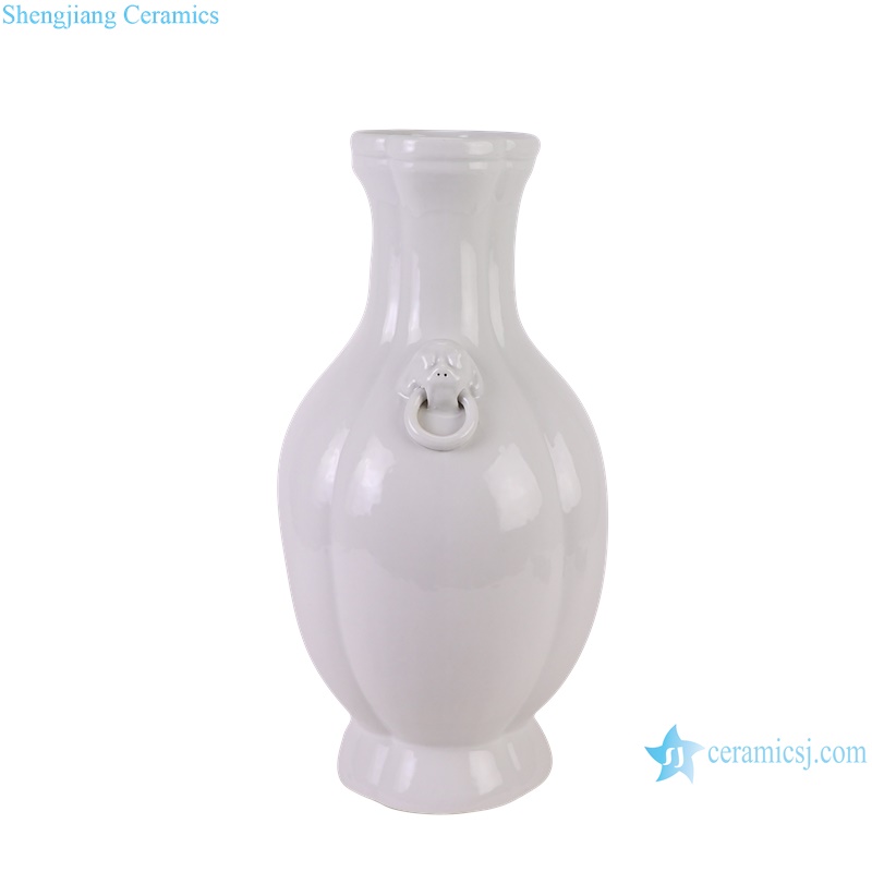 RZGY21-A White Color Hexagonal Flower top Decorative Porcelain vase with Lion head ring