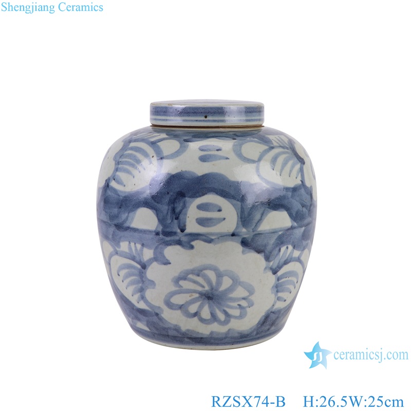 Sunflower Pattern Ceramic Storage Pot Porcelain Lidded Jars Blue and White Tea Canister