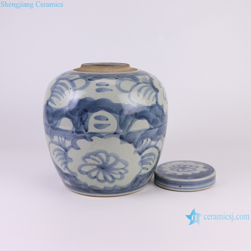 RZSX74-B Sunflower Pattern Ceramic Storage Pot Porcelain Lidded Jars Blue and White Tea Canister