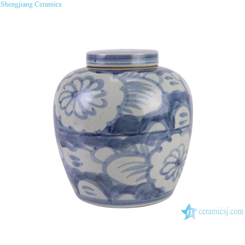 RZSX74-B Sunflower Pattern Ceramic Storage Pot Porcelain Lidded Jars Blue and White Tea Canister