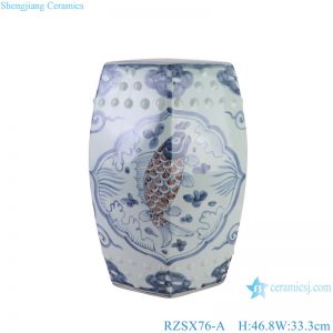 RZSX76-A Porcelain Open Window Red Fish Blue and White Ceramic Pier garden drum stool
