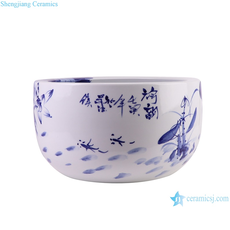 RZTH12 Blue and White Ceramic Pot Lotus Flower Pattern Shallow water tank fish pond -- chinese word
