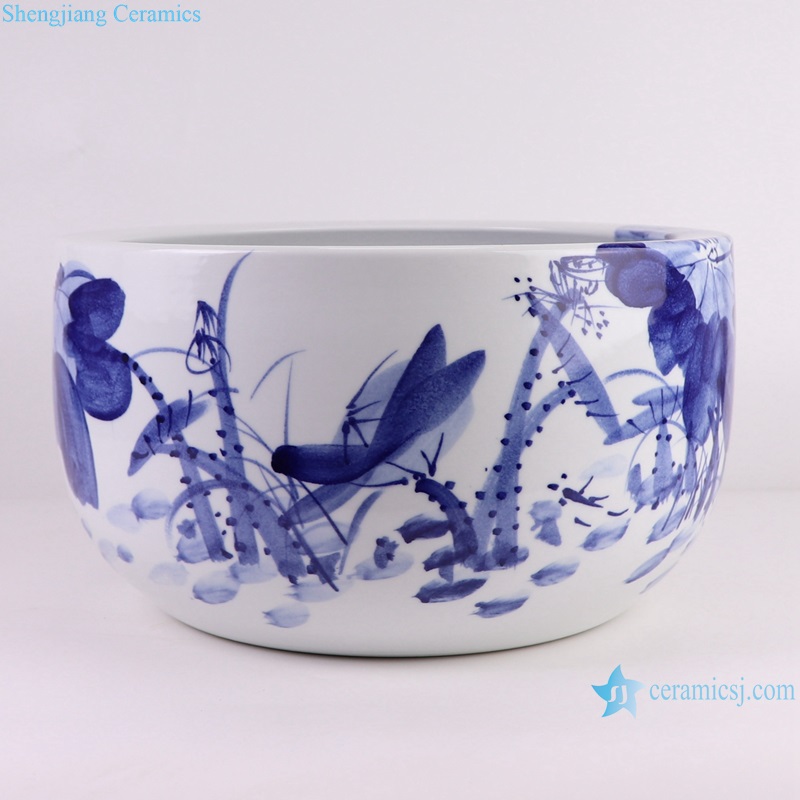 RZTH12 Blue and White Ceramic Pot Lotus Flower Pattern Shallow water tank fish pond
