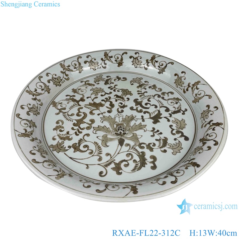 RXAE-FL22-312C Brown Flower Twisted leaf Pattern High Feet Cake Pot Fruit Plate
