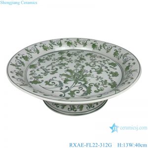 RXAE-FL22-312 Brown and Green Flower Twisted leaf Pattern High Feet Cake Pot Fruit Plate