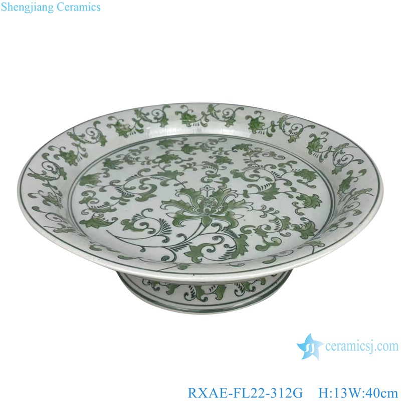 RXAE-FL22-312G Green Flower Twisted leaf Pattern High Feet Cake Pot Fruit Plate