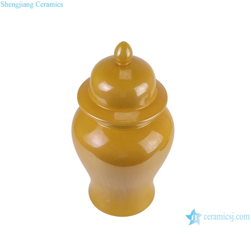 vertical view of RYDB58-A-S Jingdezhen crack glazed yellow color porcelain temple jar