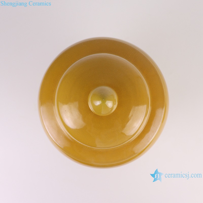 top view of RYDB58-A-S Jingdezhen crack glazed yellow color porcelain temple jar