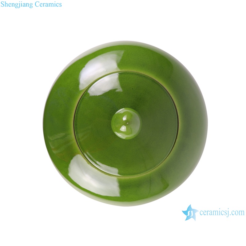 top view of RYDB59-A Jingdezhen color glazed green wax gourd shape porcelain jar