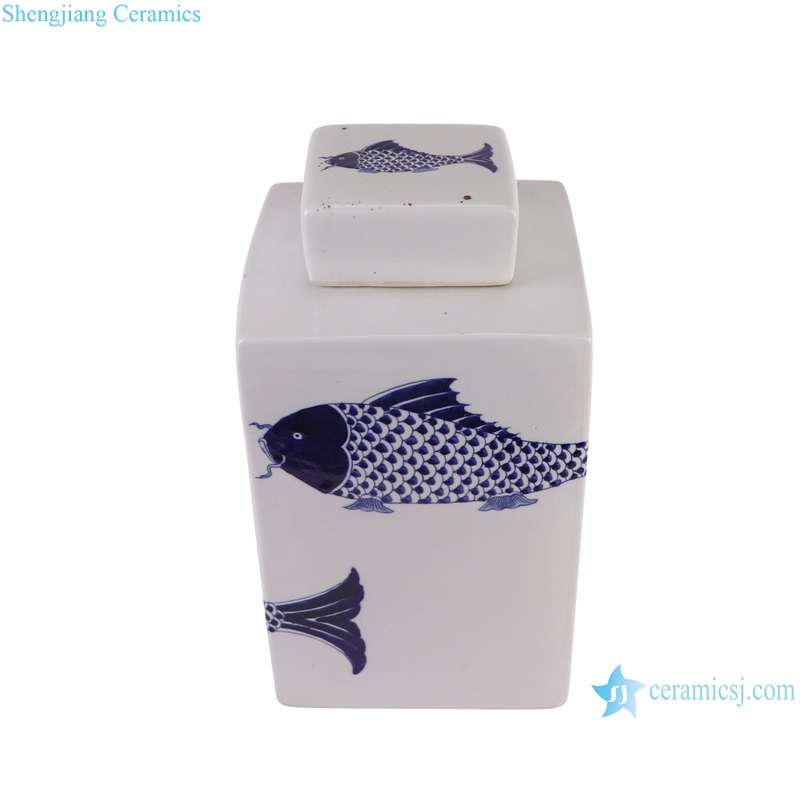 top view of RYQQ10-F Jingdezhen hand painted blue and white fish pattern ceramic square pot