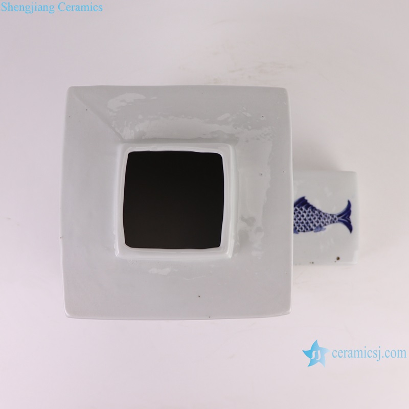 inner view of RYQQ10-F Jingdezhen hand painted blue and white fish pattern ceramic square pot