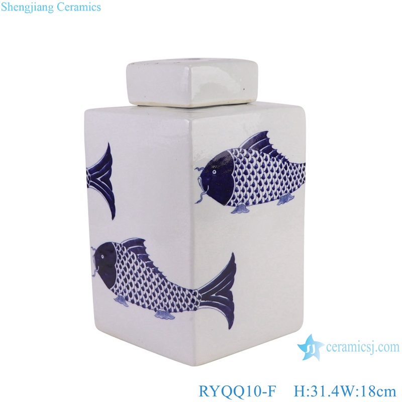 RYQQ10-F Jingdezhen hand painted blue and white fish pattern ceramic square pot