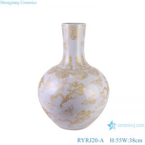RYRJ20-A white background golden color dragon pattern ceramic globular decorative vase