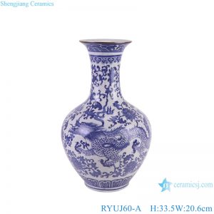 RYUJ60-A Blue and White cracked glazed dragon pattern porcelain decorative vase