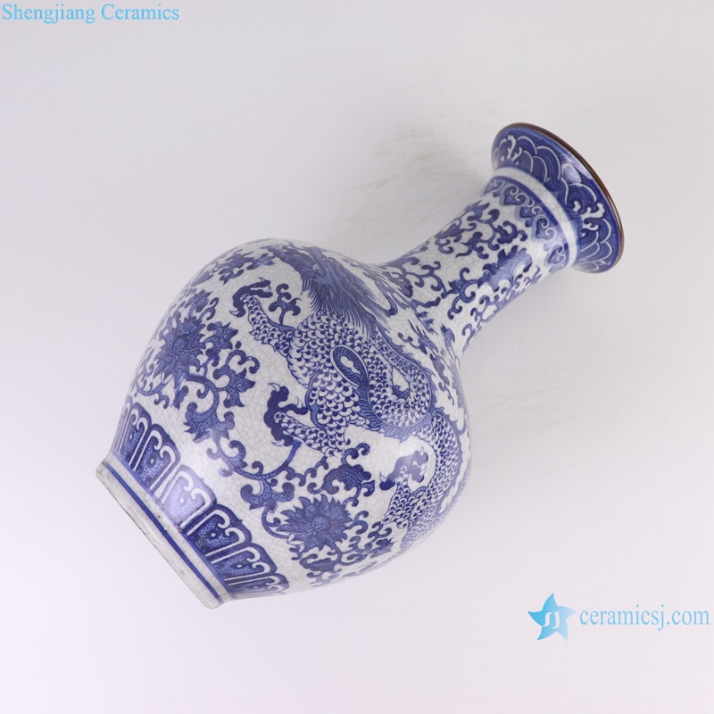 RYUJ60-A Blue and White cracked glazed dragon pattern porcelain decorative vase