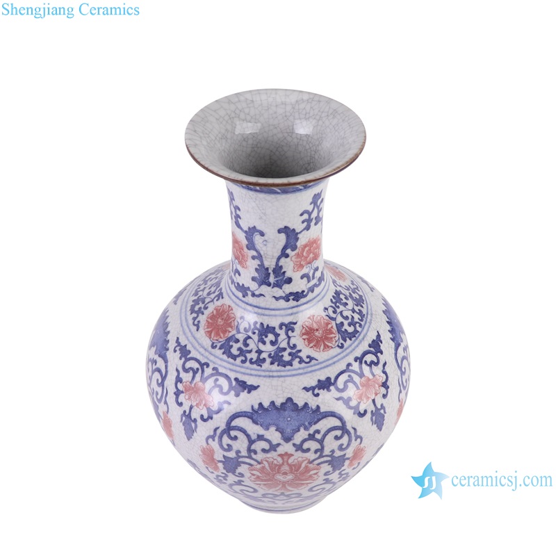 RYUJ60-B Blue and underglazed red cracked glazed interlocking branch pattern porcelain decorative vase