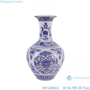 RYUJ60-C Blue and White cracked glazed interlocking branch pattern porcelain decorative vase