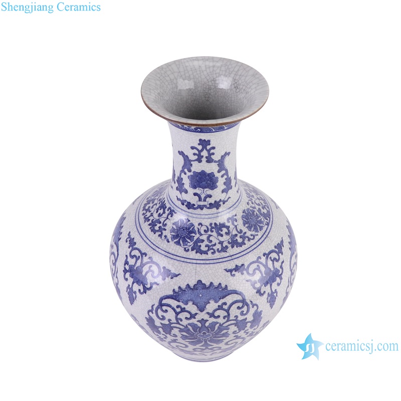 RYUJ60-C Blue and White cracked glazed interlocking branch pattern porcelain decorative vase