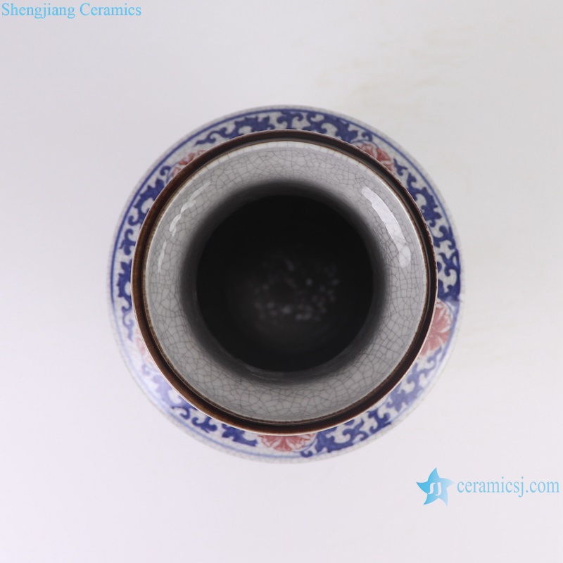RYUJ62-A Blue and underglazed red cracked glazed lion pattern porcelain decorative vase