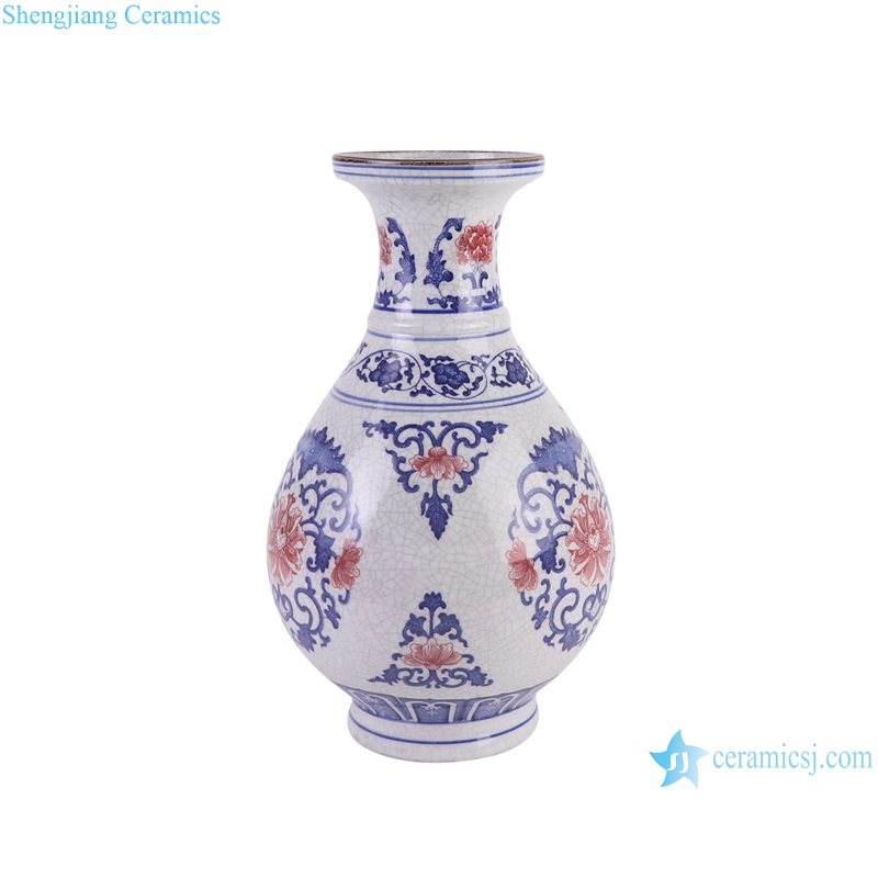 RYUJ63-A Blue and underglazed red cracked glazed interlocking branch pattern porcelain decorative vase