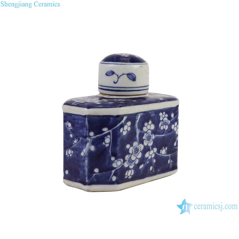 top view of cheap blue and white ice plum eight sides rectangular small tea pot