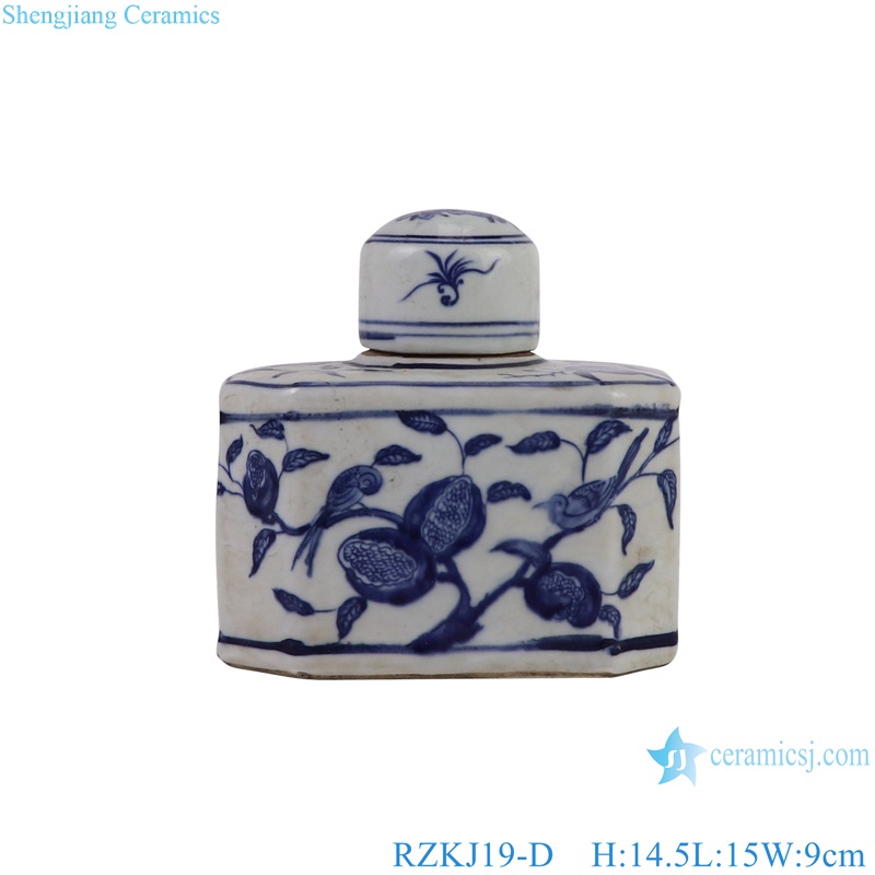 RZKJ19-D Blue flowers and birds eight-sided rectangular small tea pot