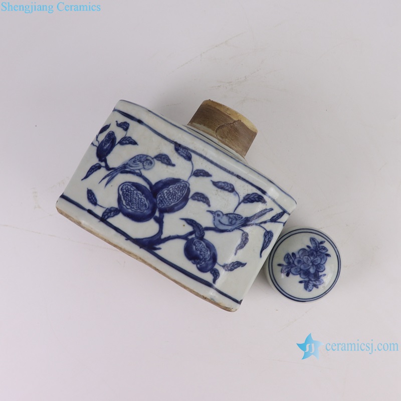 RZKJ19-D Blue flowers and birds eight-sided rectangular small tea pot