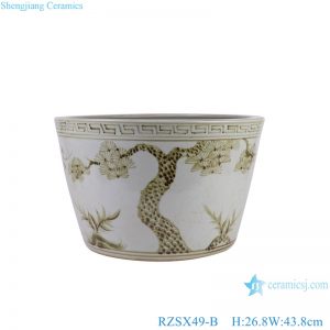 RZSX49-B Antique Pine and Bamboo Plum blossom Pattern cylinder Ceramic flower Pot Planter