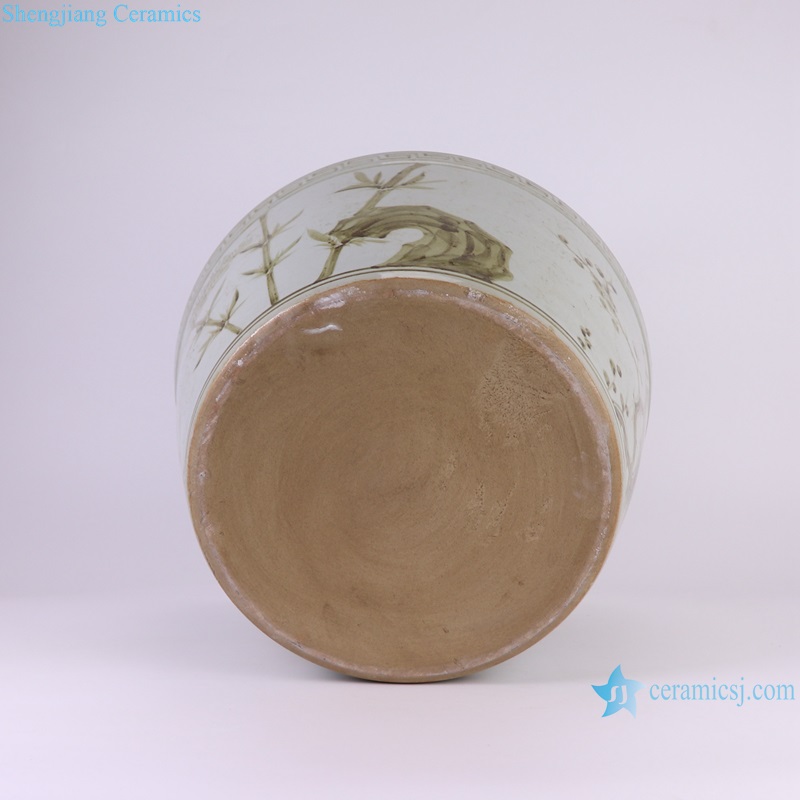 RZSX49-B Antique Pine and Bamboo Plum Pattern cylinder Ceramic flower Pot Planter-bottom view