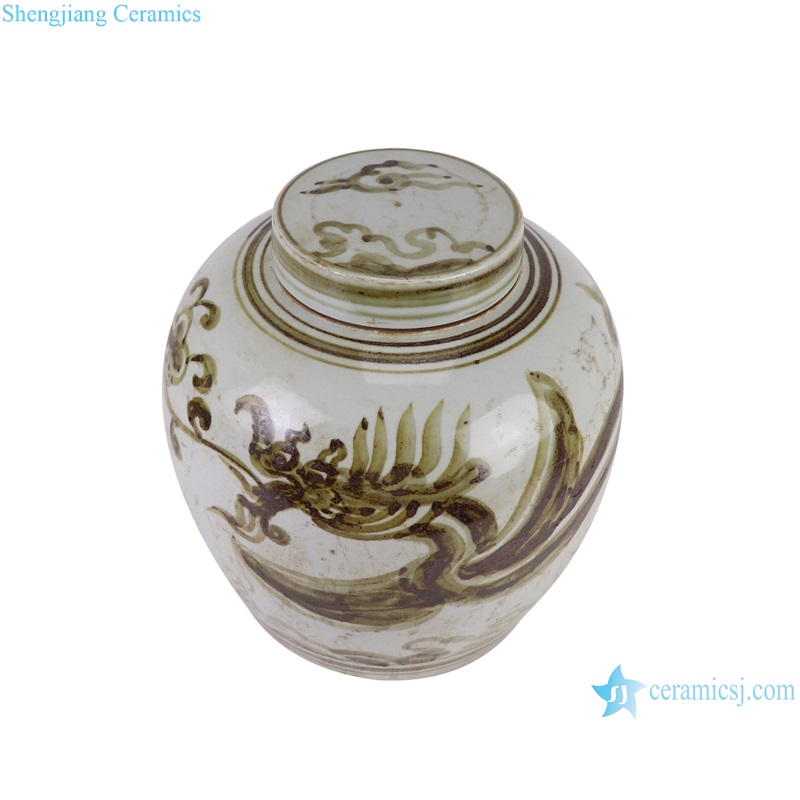 RZSX74-A Antique Hongwu underglaze red Dragon Pattern Ceramic Tea Canisters Lidded Pot --vertical view