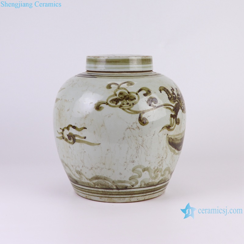 RZSX74-A Antique Hongwu underglaze red Dragon Pattern Ceramic Tea Canisters Lidded Pot -- side view