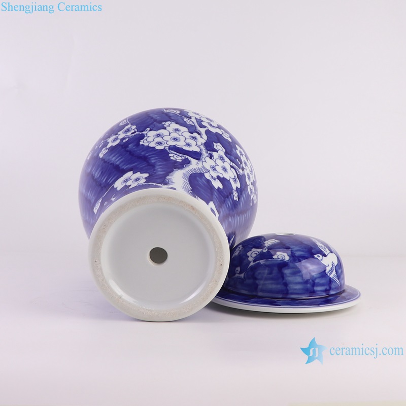 Dark Blue Glazed Ice Plum Pattern Porcelain jars Ceramic Lamp Base--bottom view