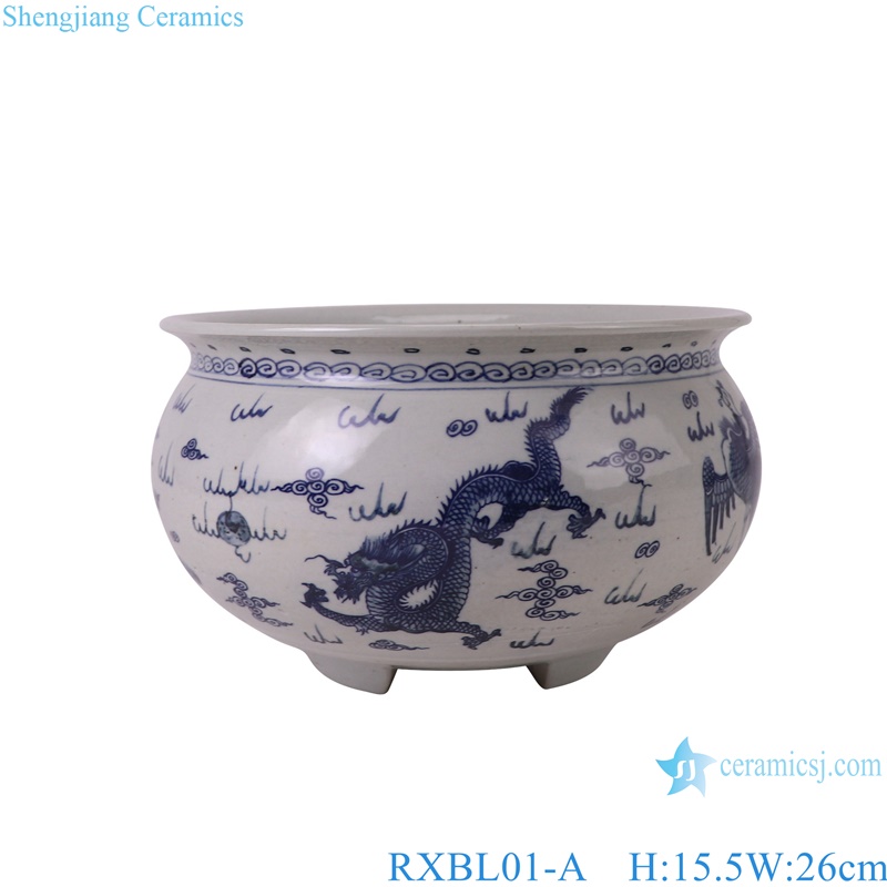 RXBL01-A Blue and White Porcelain Dragon and phoenix Ceramic three legg incense burner