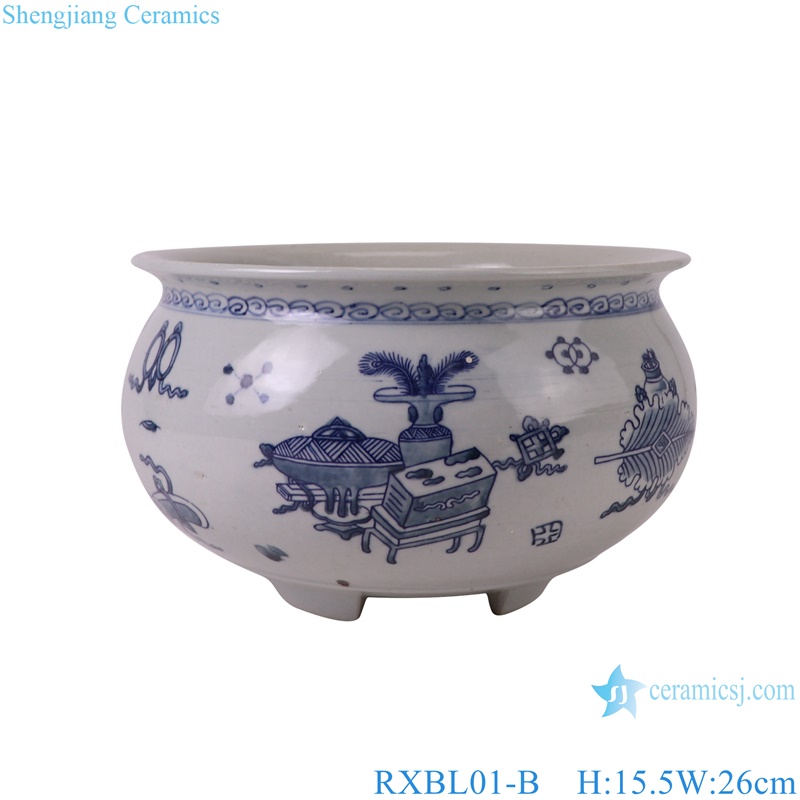 RXBL01-B Blue and White Porcelain Bogu pattern Ceramic three legg incense burner