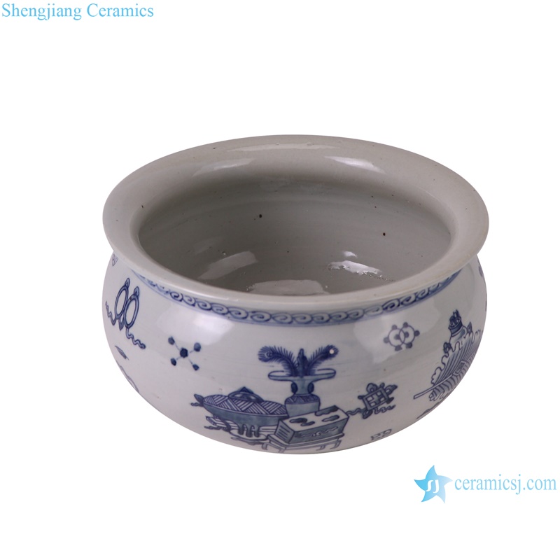 RXBL01-B Blue and White Porcelain Bogu pattern Ceramic three legg incense burner--vertical view