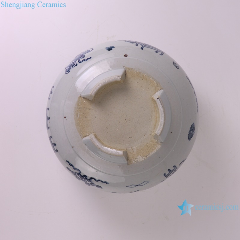 RXBL01-B Blue and White Porcelain Bogu pattern Ceramic three legg incense burner--bottom view