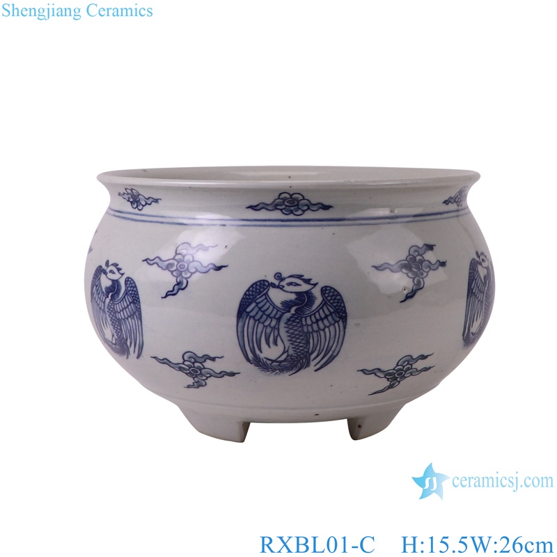 RXBL01-C Blue and White Porcelain phoenix pattern Ceramic three legg incense burner