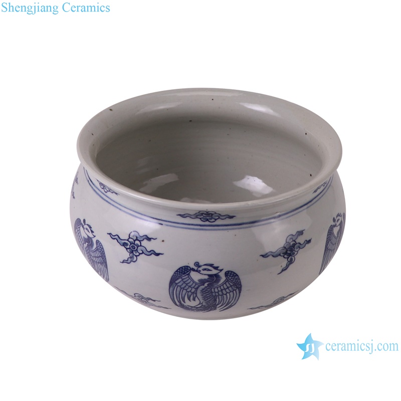 RXBL01-C Blue and White Porcelain phoenix pattern Ceramic three legg incense burner--vertical view