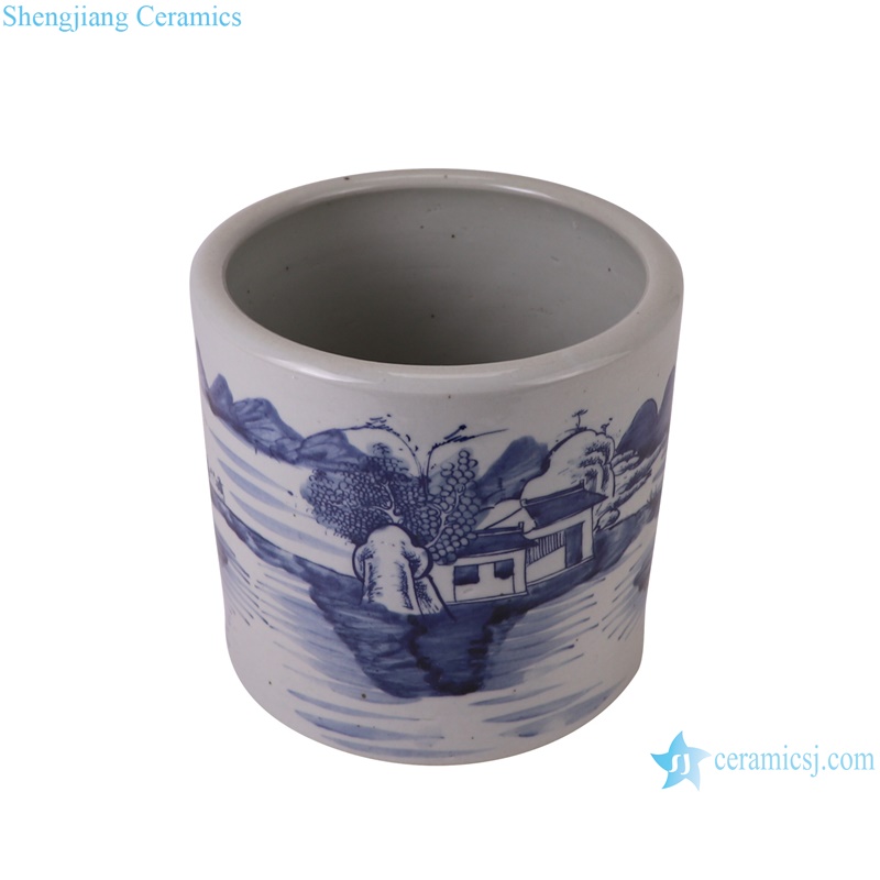 RXBL02 Jingdezhen Porcelain Blue and white Landscape pattern ceramic vase pen holder--vertical view-