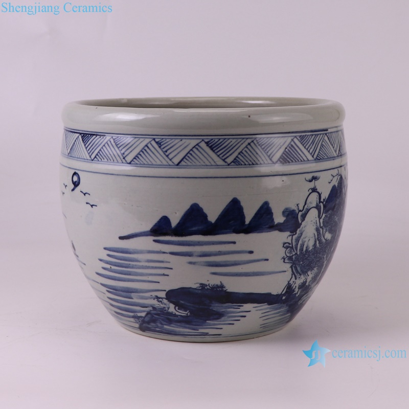 RXBL03-A Blue and White porcelain Landscape pattern Small Ceramic Flower pot