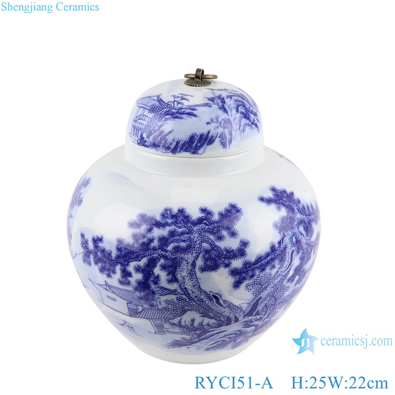 RYCI51-A Jingdezhen Porcelain Landscape Pattern Ceramic Pot Pearl Altar Jars