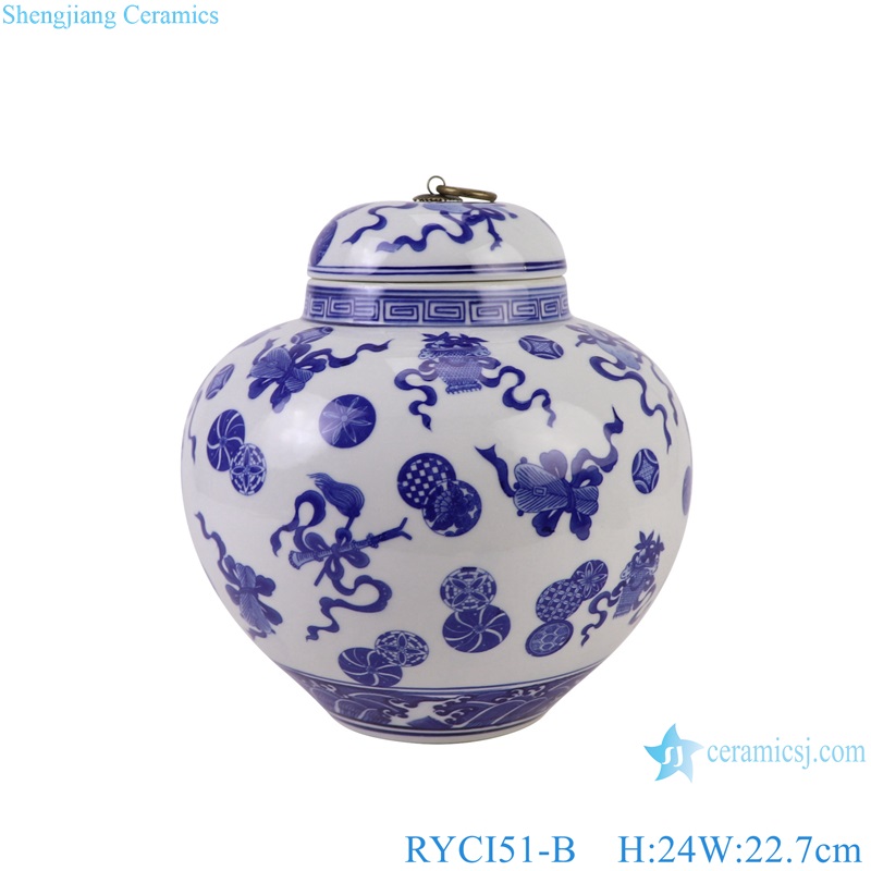 RYCI51-B Jingdezhen Porcelain lion Pattern Ceramic Pot Pearl Altar Jars