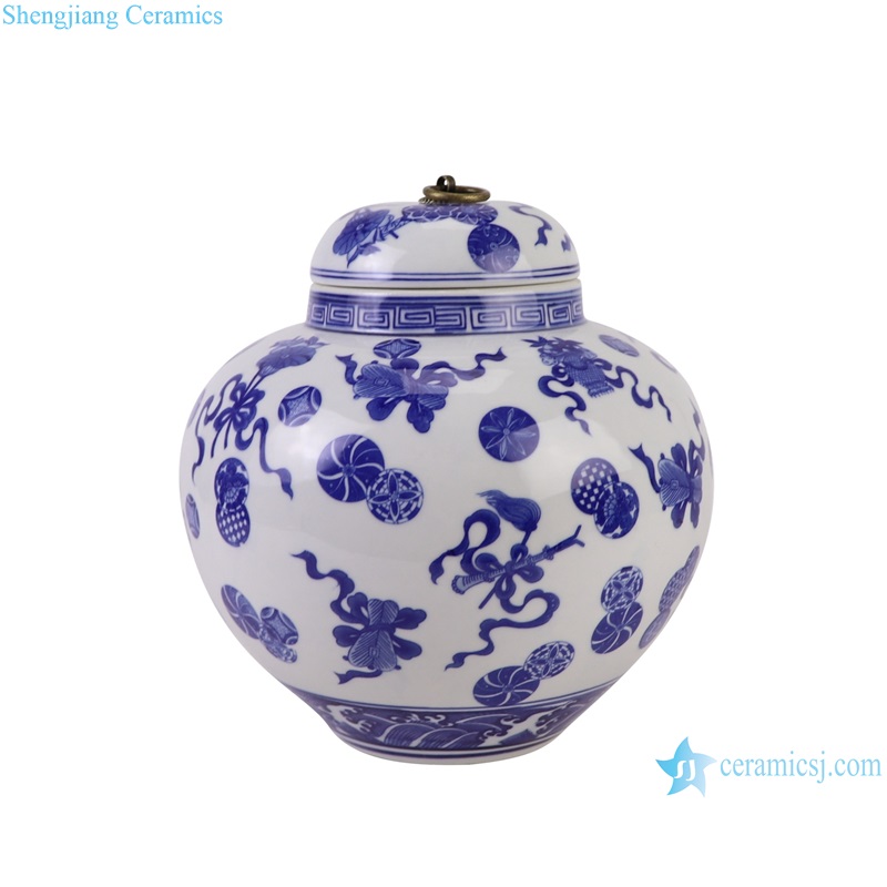 RYCI51-B Jingdezhen Porcelain lion Pattern Ceramic Pot Pearl Altar Jars--side view