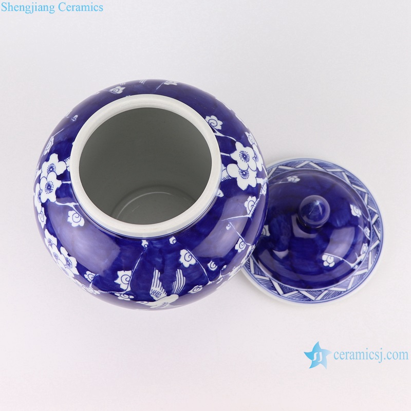 RYCI65-A Ice Plum Blossom Ceramic Storage Pot Blue and White Porcelain Lidded Jars--off lid