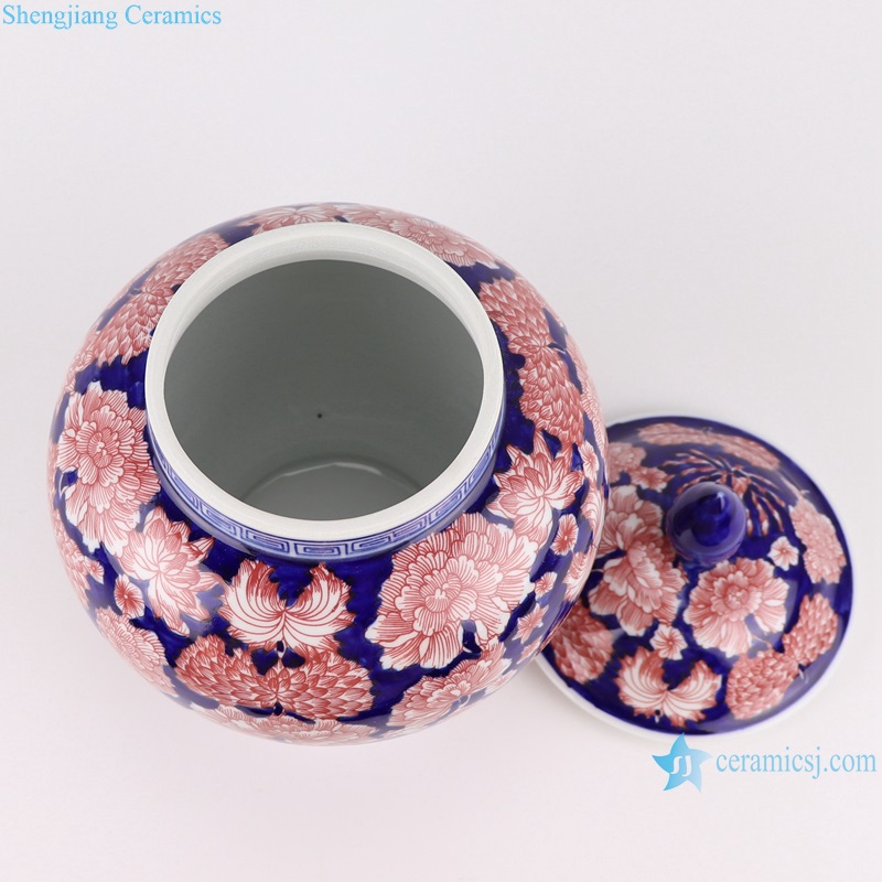 RYCI65-B Jingdezhen Under glazed red Shiny full Flowers Ceramic Storage Pot Jars--off lid