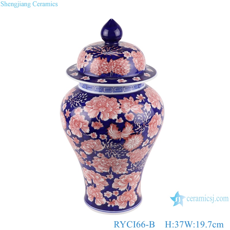 RYCI66-A-B Jingdezhen Under glazed red Shiny Flower Ceramic Storage Pot Jars