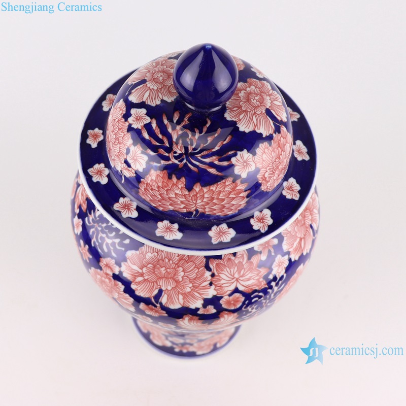RYCI66-A-B Jingdezhen Under glazed red Shiny Flower Ceramic Storage Pot Jars--vertical view