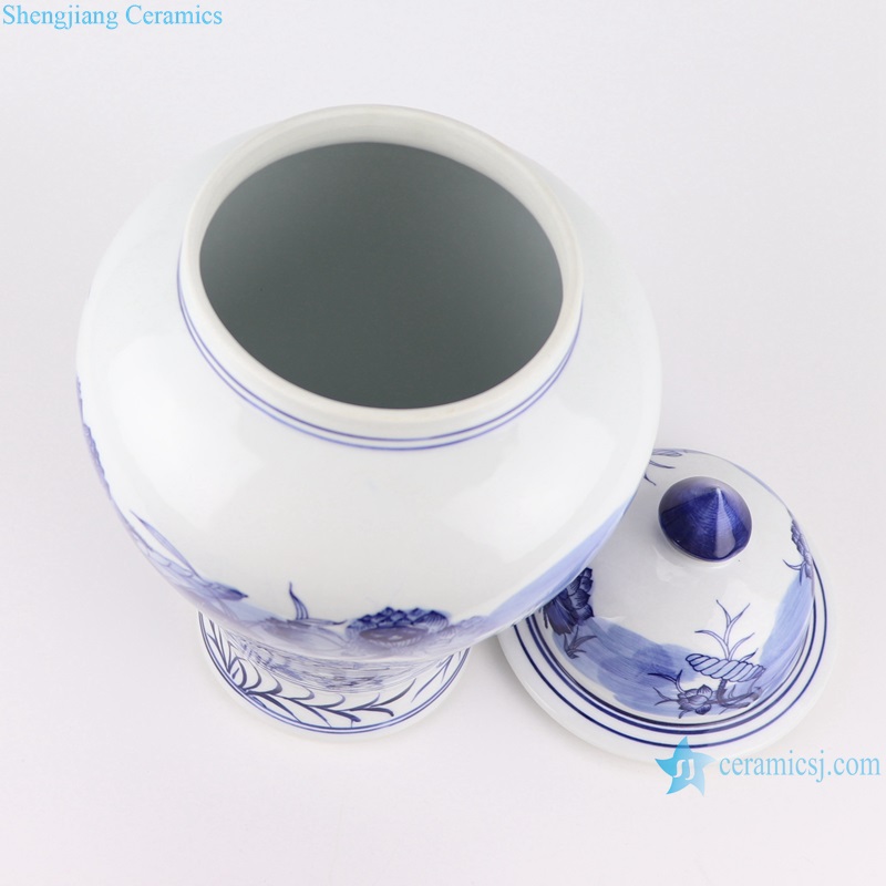 RYCI66-D Jingdezhen Blue and White Porcelain Lotus flower Pattern Ceramic Pot Lidded Jars