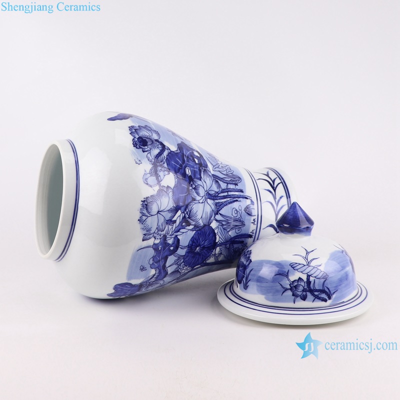 RYCI66-D Jingdezhen Blue and White Porcelain Lotus flower Pattern Ceramic Pot Lidded Jars--lay down